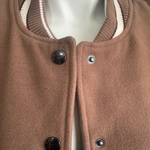 FASHION NOVA Oversized Varsity Jacket Best in Class J Mocha Combo Womens Small - Picture 4 of 17
